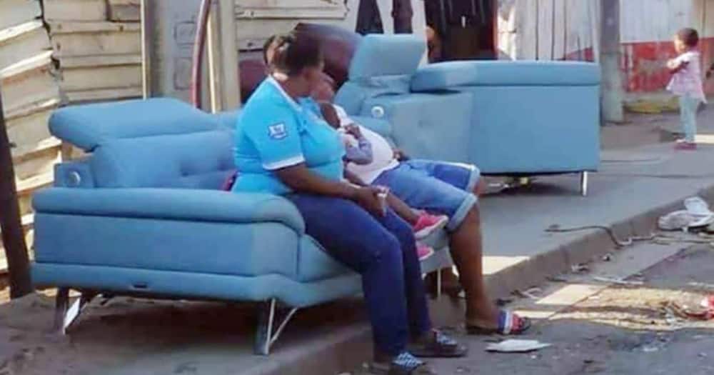 The couch was looted during an unrest in South Africa.