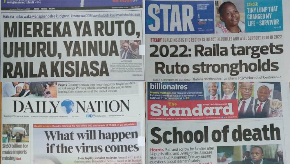 Kenyan newspapers review for February 4: Kakamega pupils in the stampede were running from teacher wielding cane