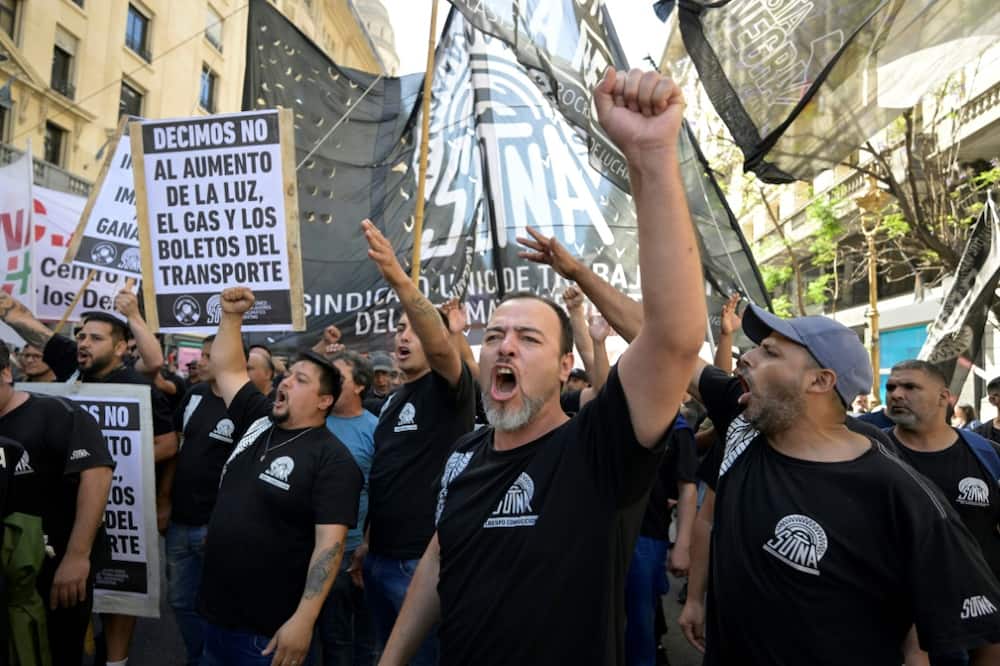 Labor union members and other Argentines demonstrate in Buenos Aires against the new government of Javier Milei, who has ordered a series of controversial economic reforms