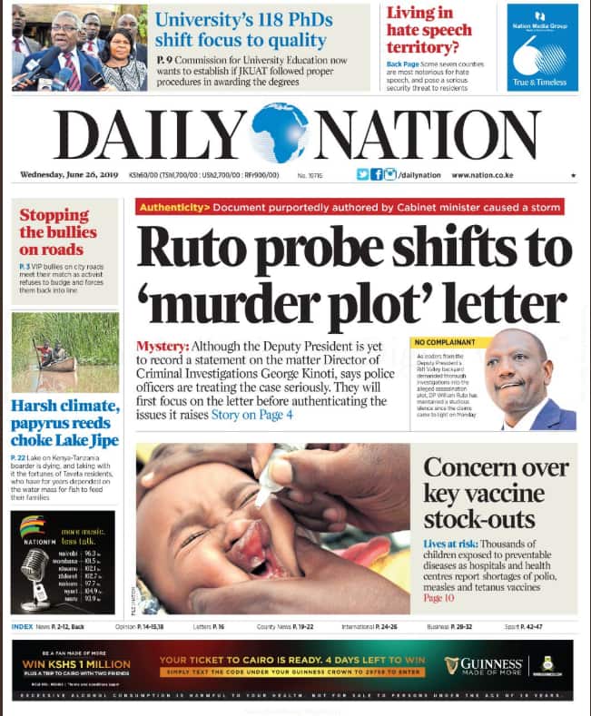 Kenyan Newspapers Review for June 26