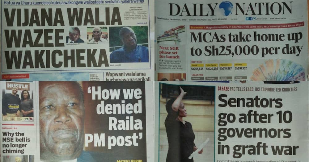 Kenyan newspapers review for October 16: 2 MPs stake KSh 1m cash bet for Mariga, Imran victory in Kibra by-election