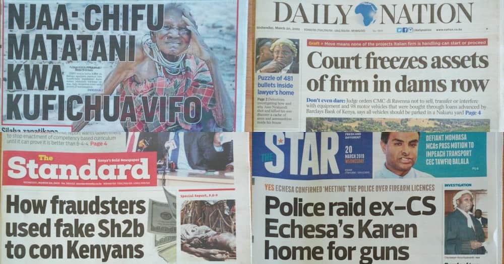 Kenyan newspapers review for March 20: Baringo Chief, Ward rep in trouble for saying residents are dying of hunger