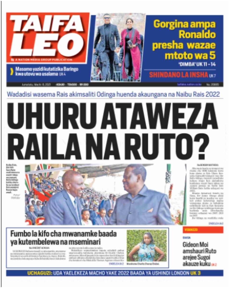 Taifa Leo newspaper for March 8. Photo: UGC