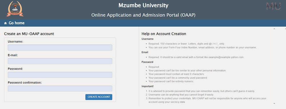 Mzumbe University online application portal