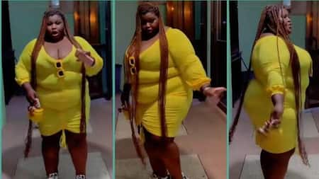 Plus-sized Lady Flaunts Body Shape in Yellow Bodycon Gown, Video Trends