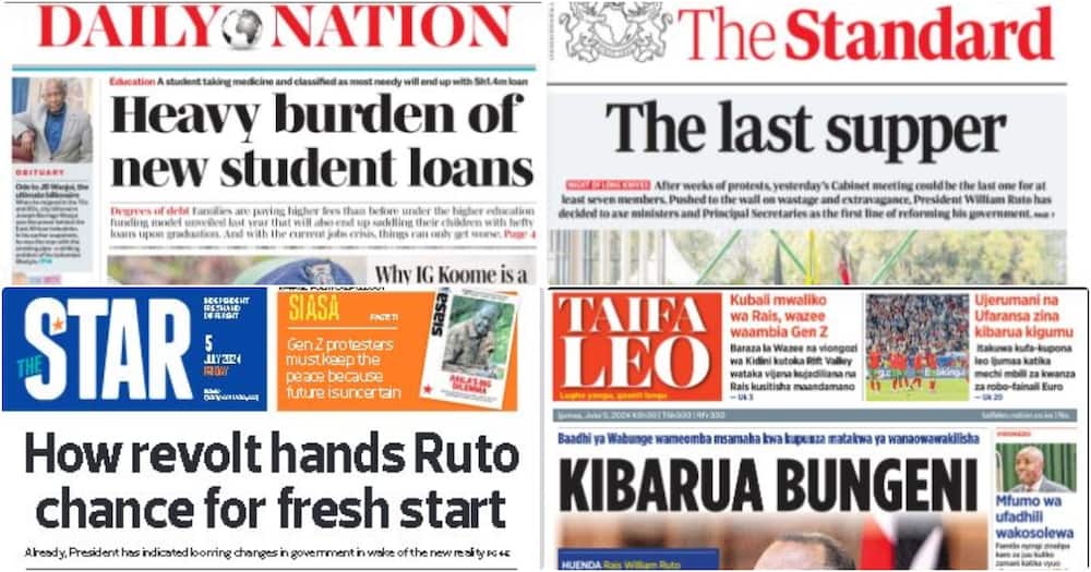 The top stories on Kenyan newspapers on Friday, July 5.