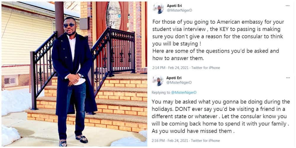Don't say you'd be trying to get a job abroad: Nigerian man in the US reveals top ways to pass visa interview