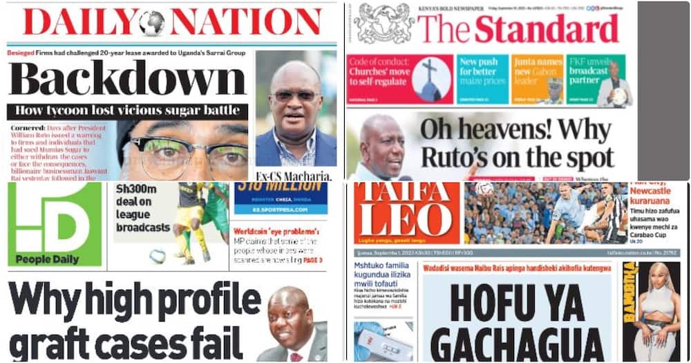 Kenyan newspaper headlines on Friday, September 1