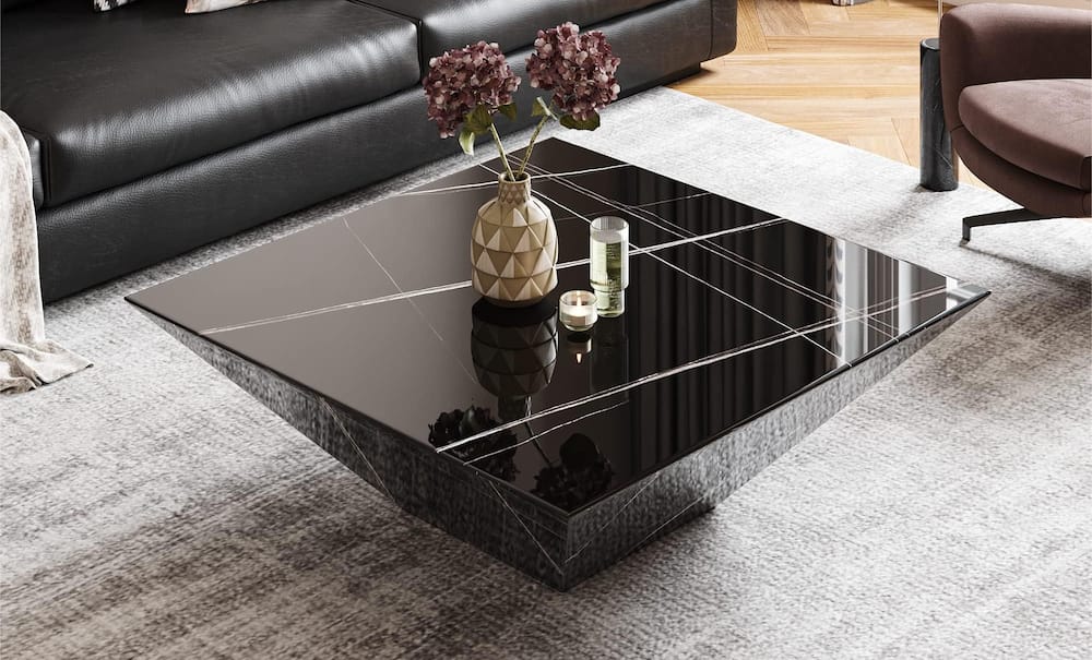 Trapezoid faux marble coffee table