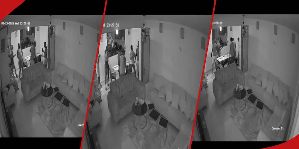 Screengrabs from CCTV video showing moment neighbors entered Levic's house.