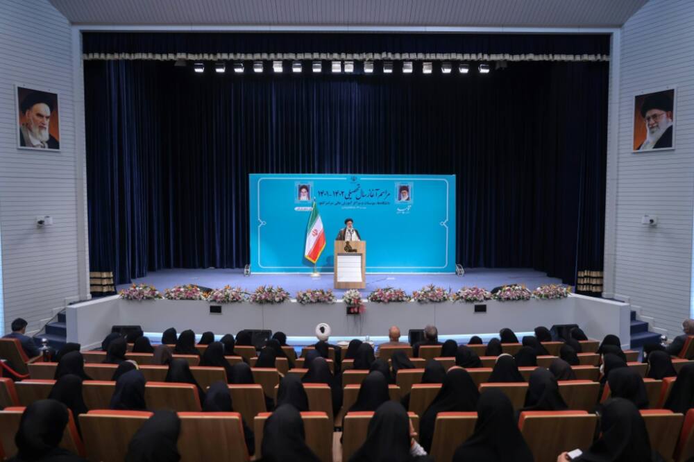 Footage shared on social media, including by news site Iran Wire, said that students at the women's university Al-Zahra in Tehran had shouted slogans against the regime on campus during a visit by President Ebrahim Raisi on Saturday