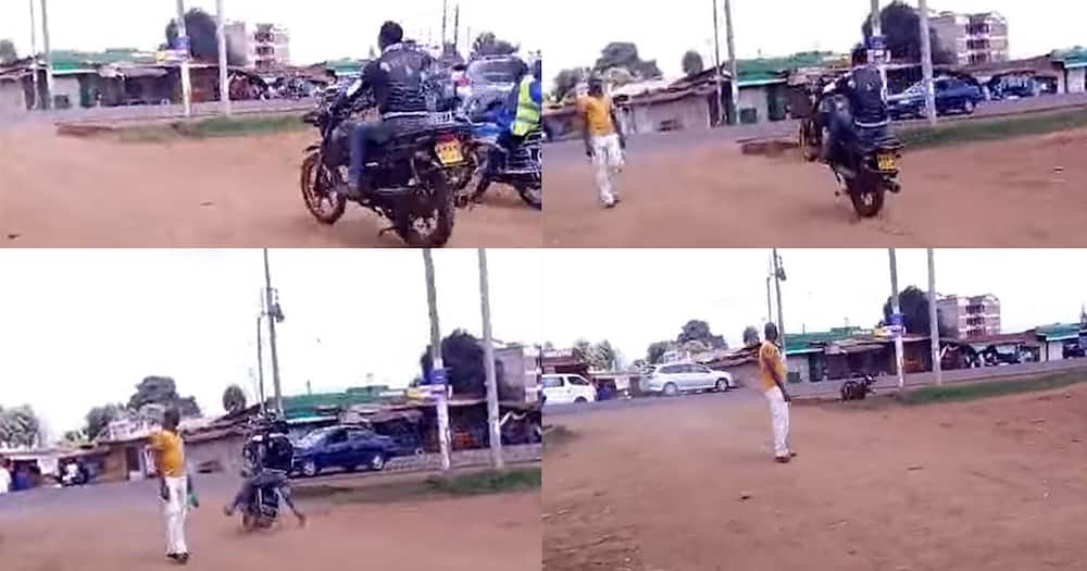 Bodaboda rider's stunt goes wrong.