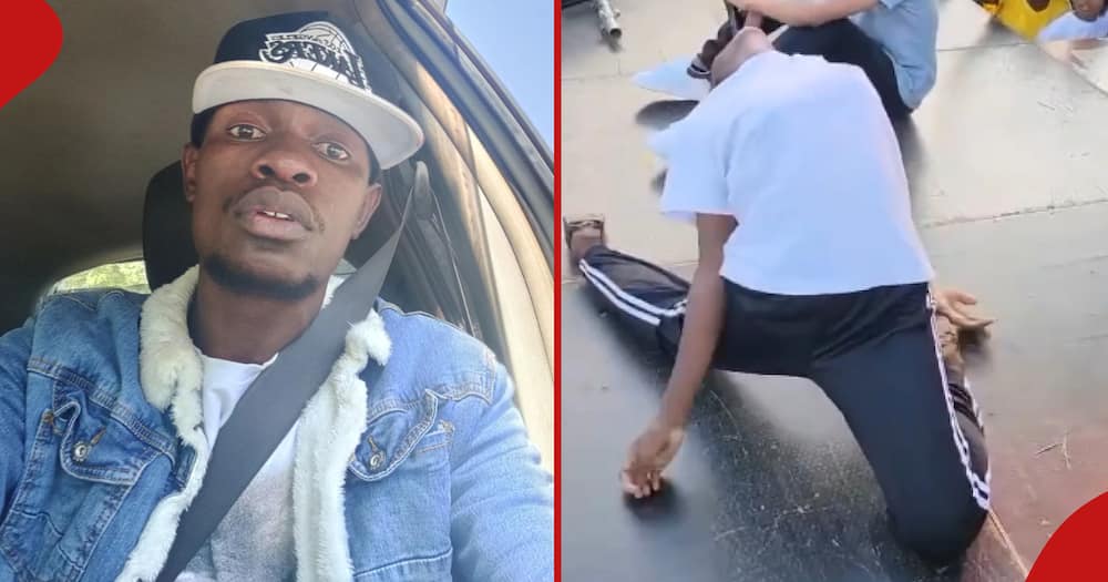 Comedian 2mbili posing for selfie in a car (l). 2mbili's sister shows off acrobatic moves (r).