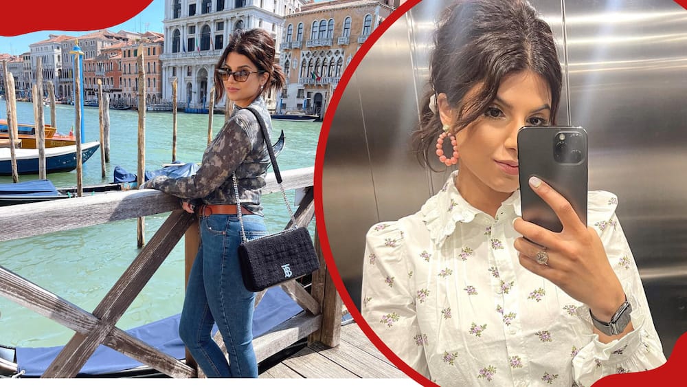 Ruby Bhogal poses for a photo in different locations