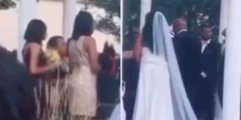 Video: Groom's baby mama storms wedding ceremony with his son as pastor blesses marriage