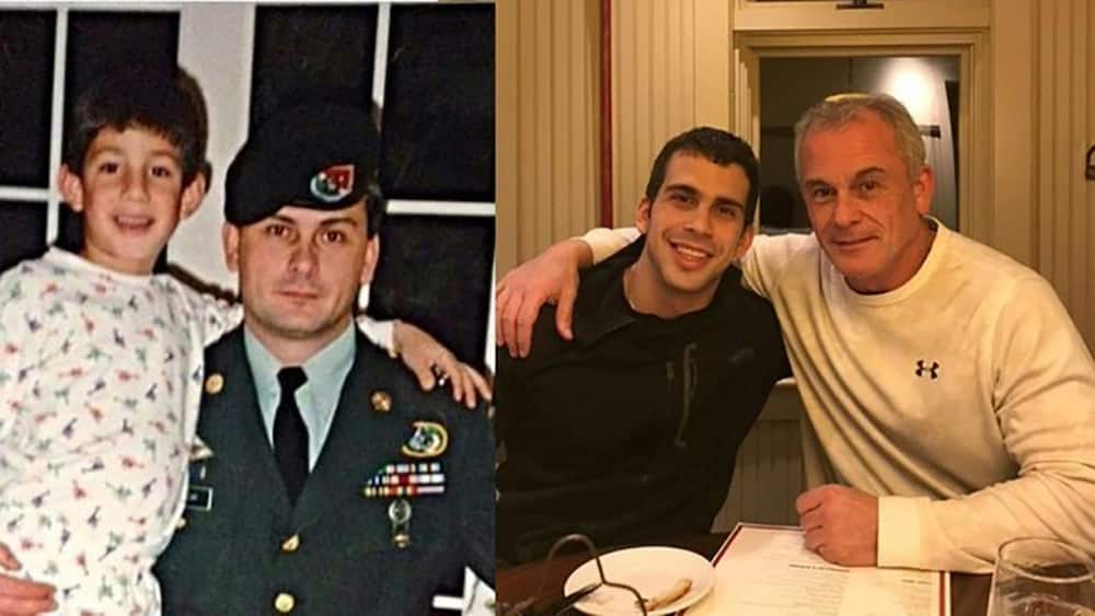 This undated combination of photos courtesy Rudy Michael Taylor shows his father, former US special forces member Michael Taylor and his brother Peter, posing together years apart