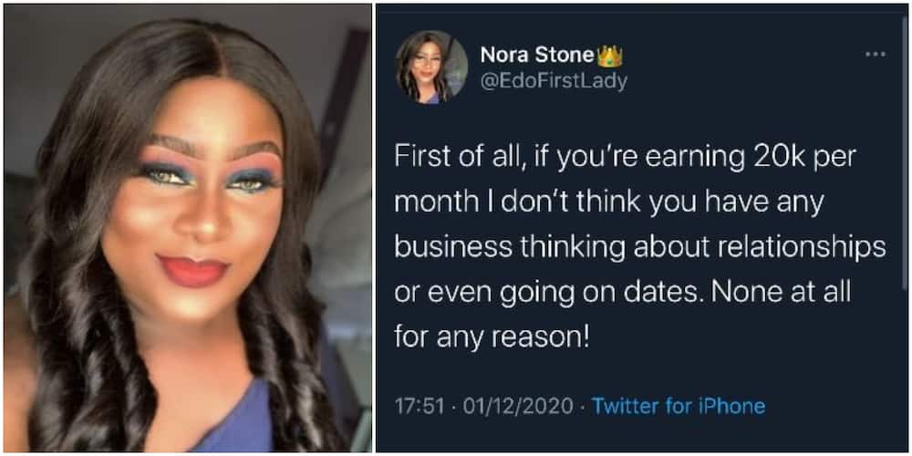 Nigerian lady says people earning 20k have no business thinking of relationships