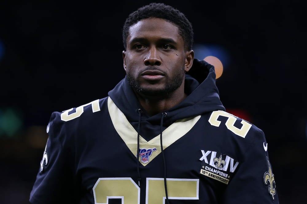 Reggie Bush, former New Orleans Saints running back, reacts during a game against the Indianapolis Colts at the Mercedes Benz Superdome