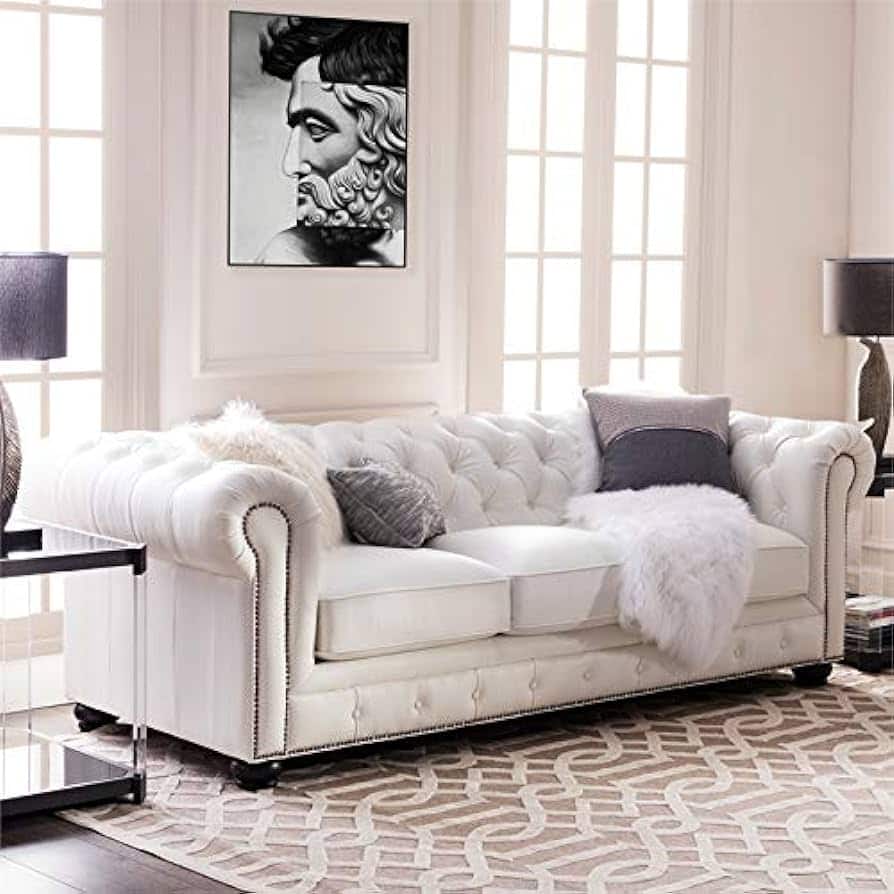 White leather 3-seater Chesterfield sofa