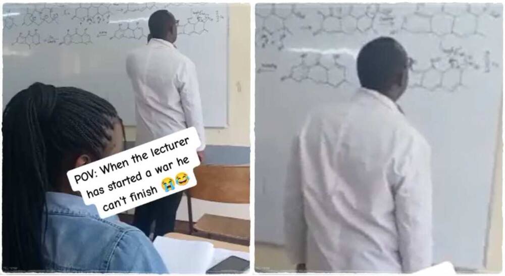 Lecturer gets stuck in class while solving chemistry question.