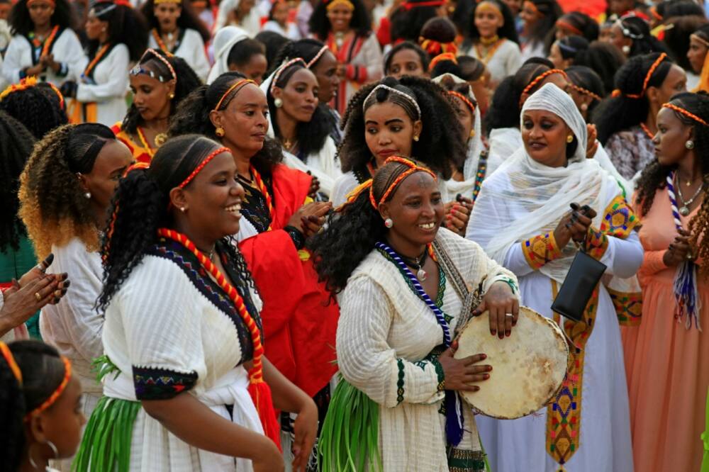 As part of the festivities, women wear skirts made of weaved Ashenda grass over white cotton dresses with colourful embroidery