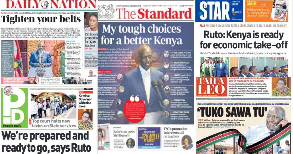Kenyan newspaper headlines on Friday, November 10.