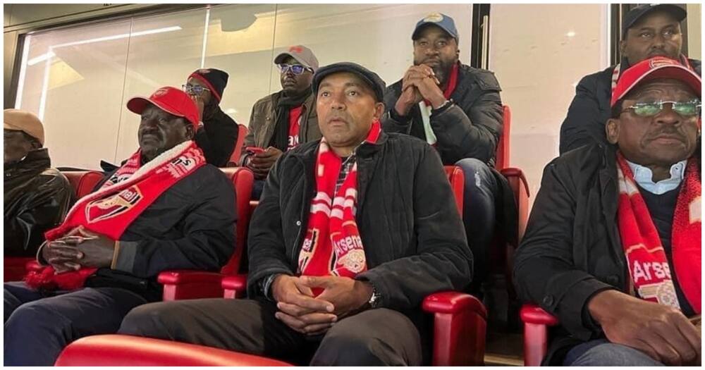 ODM leader Raila Odinga was among the Arsenal fans who thronged the Emirates Stadium on Wednesday to witness the Arsenal vs Liverpool EPL clash.