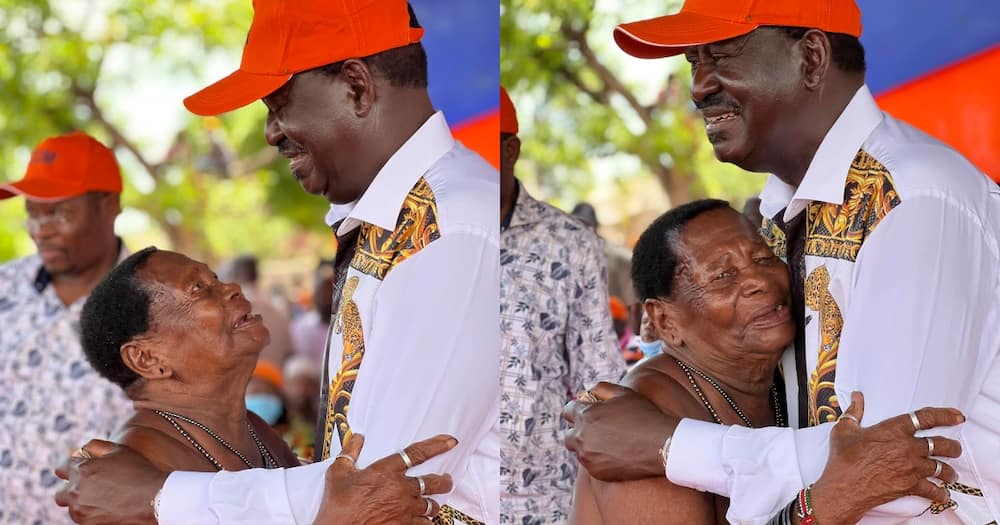 Hapa ni mapenzi tupu: Raila afurahia kukumbatiwa na mwanamke kule Kilifi