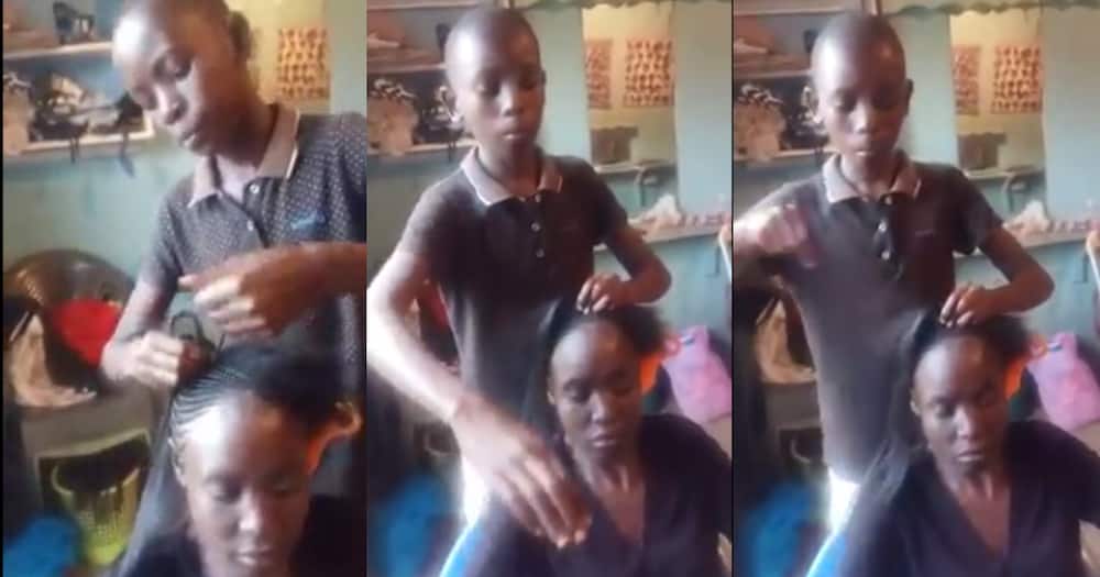Kenyans impressed by talented boy who plaits better than Kenyatta Market salonists