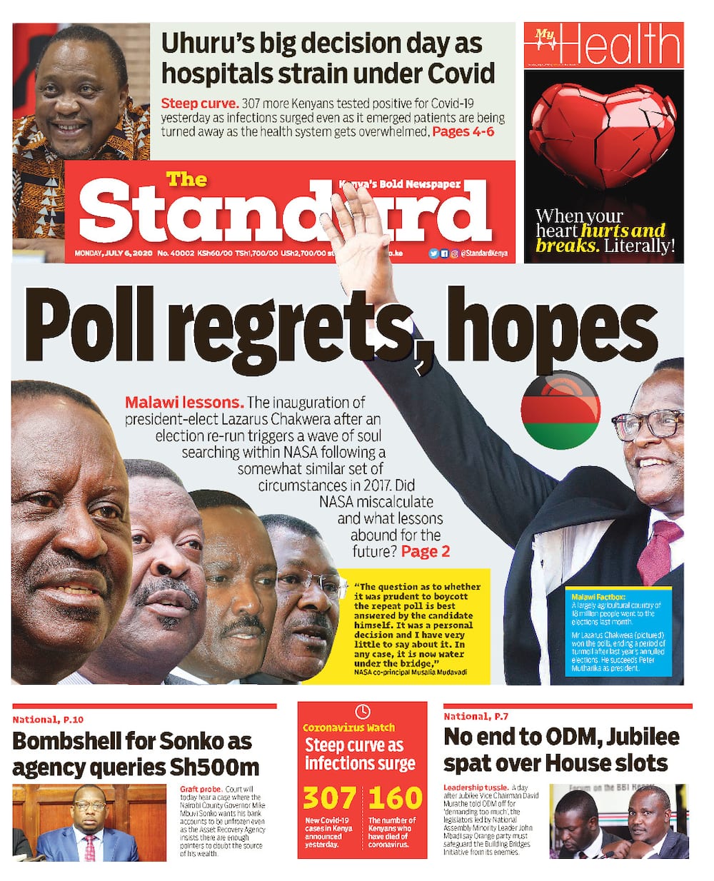 Kenyan newspapers review for July 6: Slump in revenue collection may compel Uhuru to reopen country