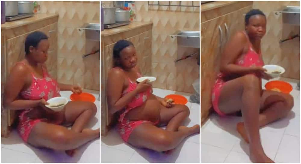Photos of a pregnant woman eating.