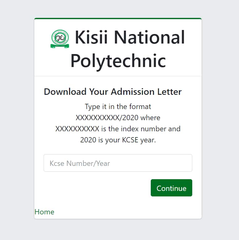 Kisii National Polytechnic online admission portal.