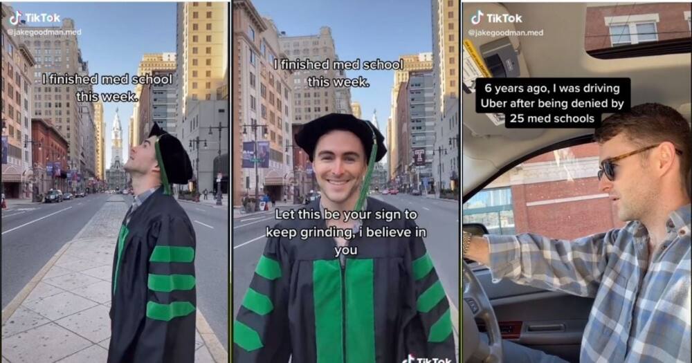 Tik Tok user Jake Goodman reflects on his journey after finally becoming a Doctor. Image: TikTok