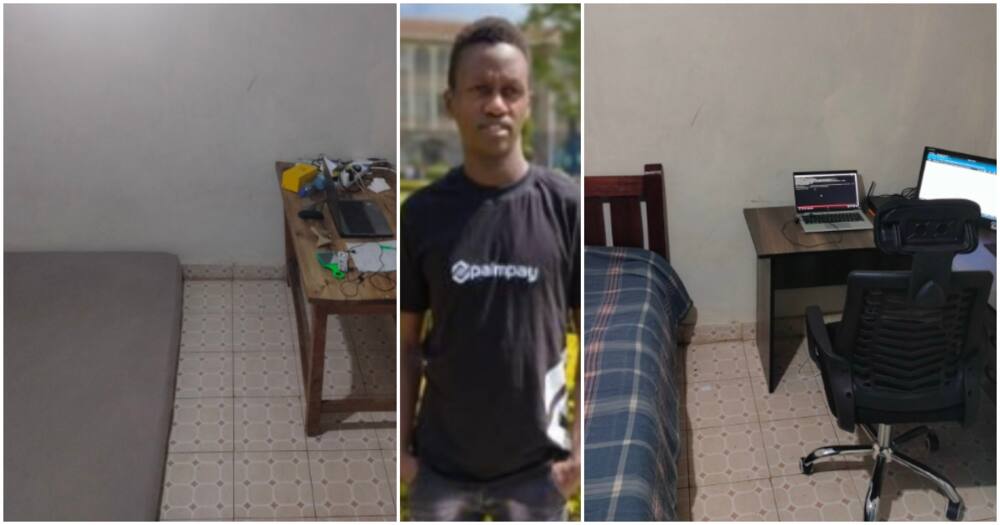 Young Man Celebrated by Kenyans After Flaunting His Bedsitter Upgrade with Before and After Snaps