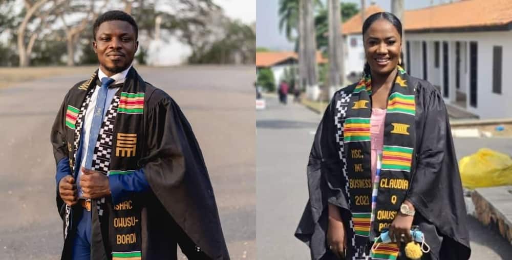 A Ghanaian lady Claudia and her husband who graduated with master's degrees together.