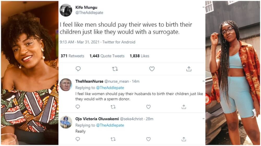 Men should Pay their Wives to Give them Children: Young Lady Says, People React