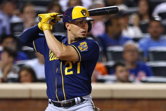 A detailed view of the Rawlings glove used by Willy Adames of the News  Photo - Getty Images