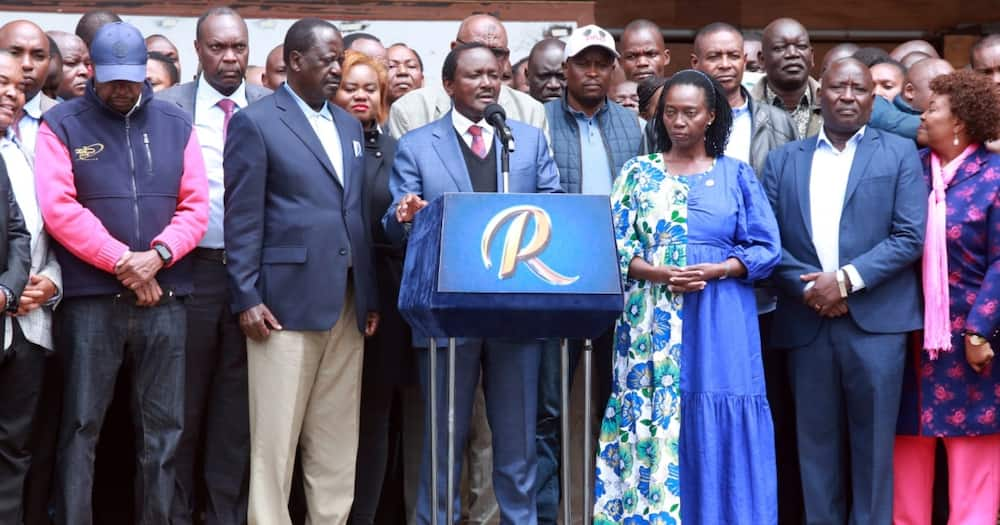 Kalonzo Musyoka speaks during the Azimio meeting at KICC.