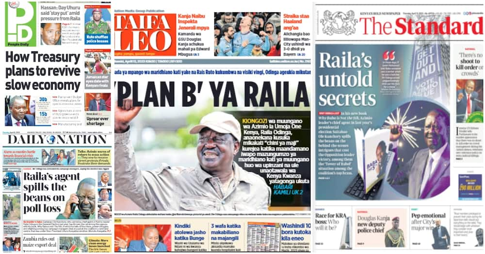 Kenyan newspapers. Photo: Screengrabs from The Standard, Daily Nation, People Daily and Taifa Leo.