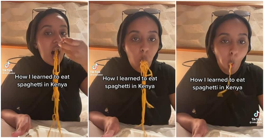 Lady eatng spaghetti.