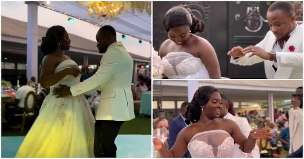 Ghanaian Bride Suffers Wardrobe Malfunction As She Nearly Flaunts Full Cleavage In An Oversized White Gown