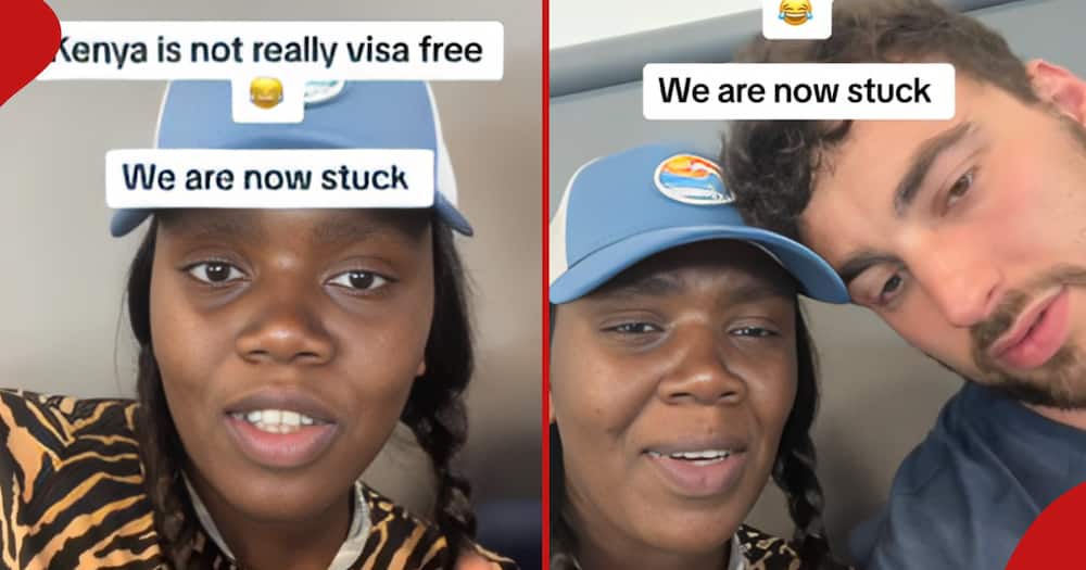 Screenshots from a TikTok video of a couple narrating how their Kenya-bound flight departed without them because they did not have visas.