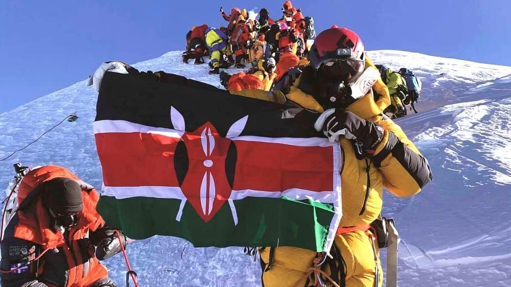 Photo of James Kagambi on Mount Everest.