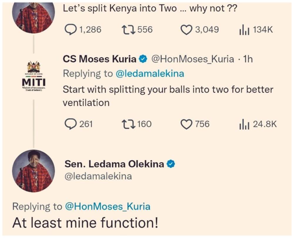 Malumbano ya Ledama Ole Kina na Moses Kuria mtandaoni masaa machache kabla ya maandamano. Picha Twitter.