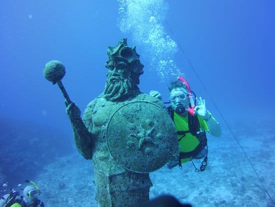 Scary underwater statues