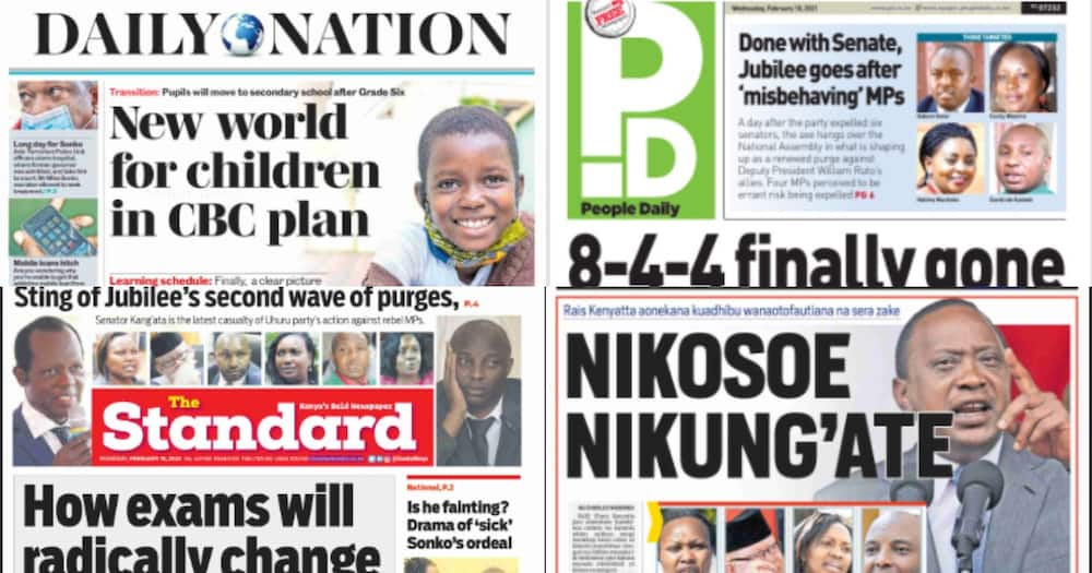 Kenyan newspapers review for February 10: Four Jubilee MPs to be expelled as purge heads to National Assembly