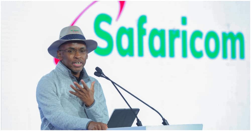 Safaricom CEO Peter Ndegwa speaking during the launch of M-Pesa GlobalPay on June 2, 2022.