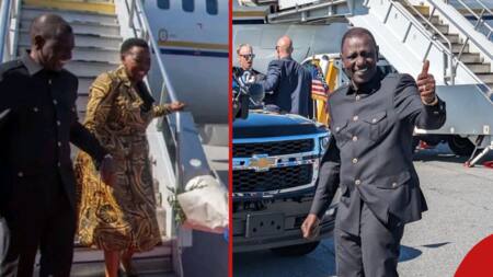 William Ruto Lovingly Holds Hands with Wife Rachel as They Alight Plane After Arrival in US