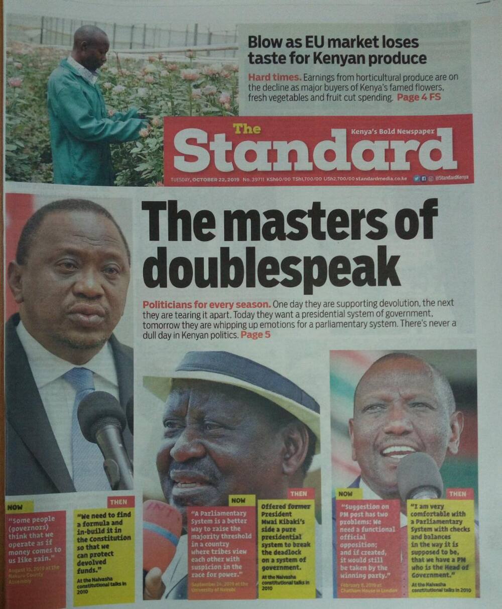 Kenyan newspapers review for October 22: Governor Joho broke protocol by inviting Raila Odinga to speak during Mashujaa Day fete