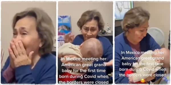 A woman was seen behaving so excited after seeing her great-grandchild for the first time after Covid-19 restrictions.